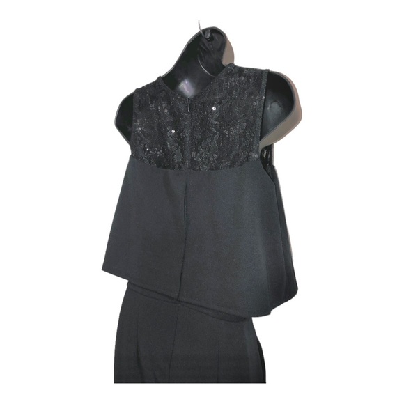 Black lace sequin peplum overlay swing top sleeveless jumpsuit size 6 new - Picture 13 of 16